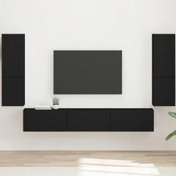 vidaXL Conjunto de mueble de TV 4 pcs Madera de ingeniería Negro Clearance