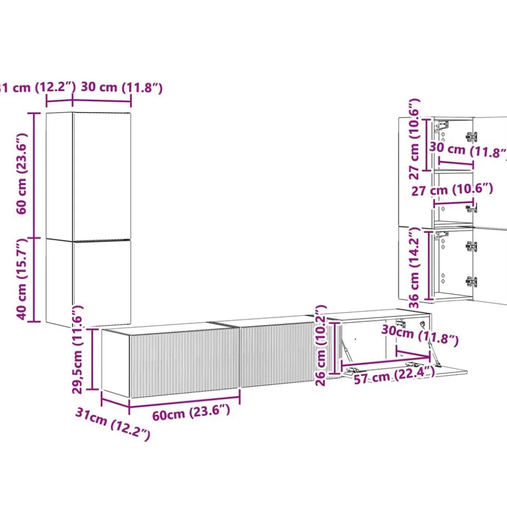 vidaXL Conjunto de mueble de TV 4 pcs Madera de ingeniería Negro Clearance