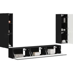 vidaXL Conjunto de mueble de TV 4 pcs Madera de ingeniería Negro Clearance