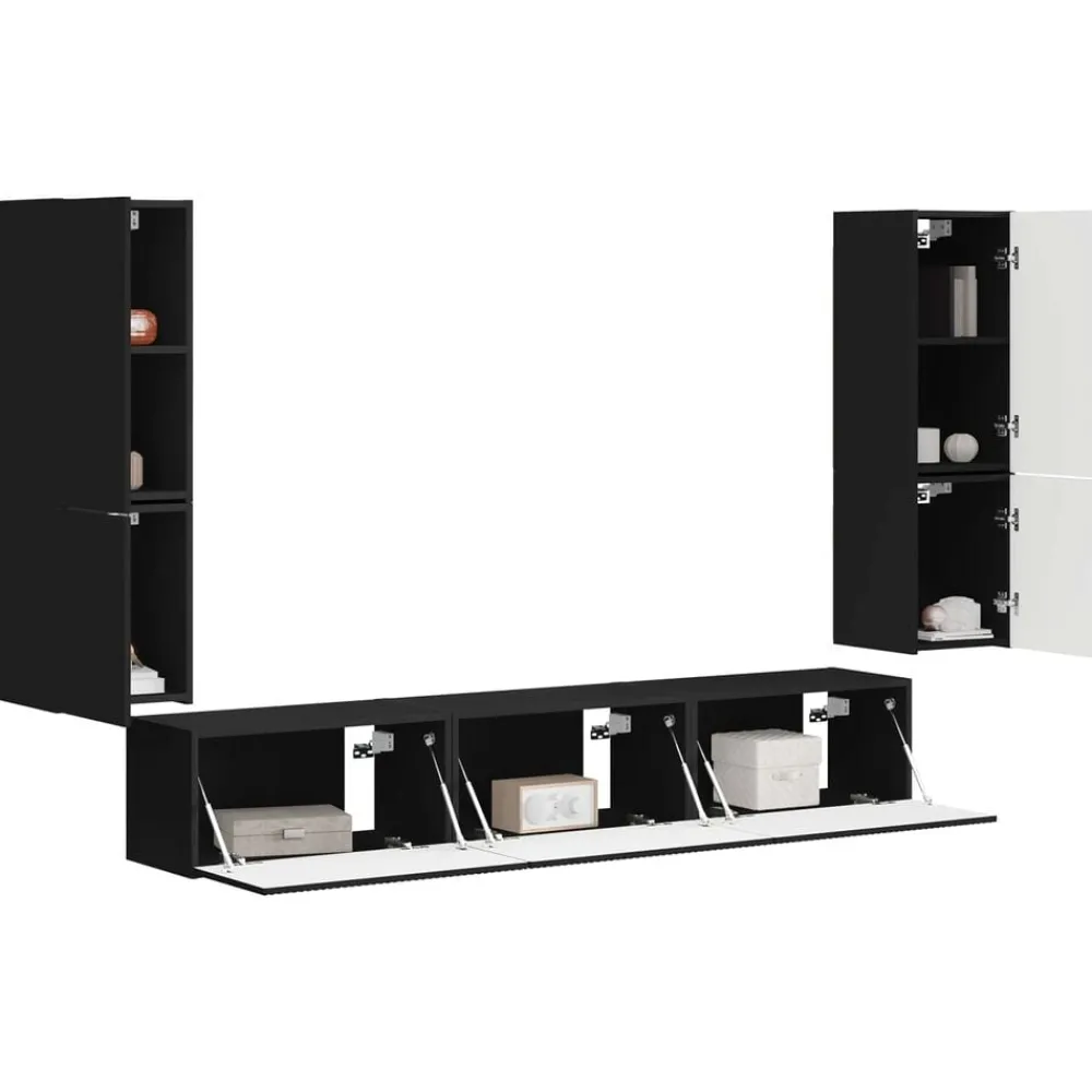 vidaXL Conjunto de mueble de TV 4 pcs Madera de ingeniería Negro Clearance
