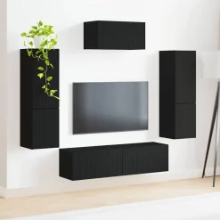 vidaXL Conjunto de mueble de TV 4 pcs Madera de ingeniería Negro Clearance