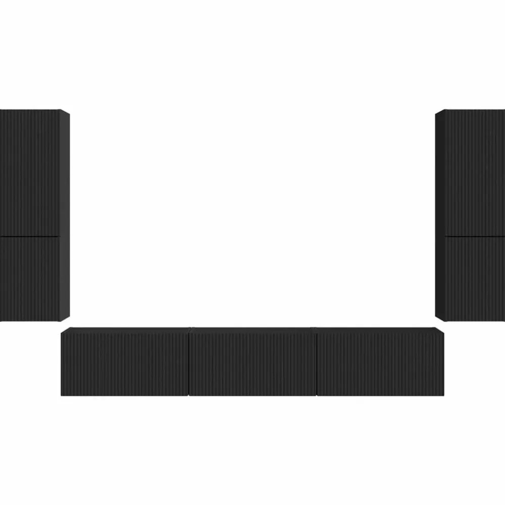 vidaXL Conjunto de mueble de TV 4 pcs Madera de ingeniería Negro Clearance