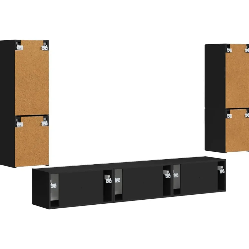 vidaXL Conjunto de mueble de TV 4 pcs Madera de ingeniería Negro Clearance