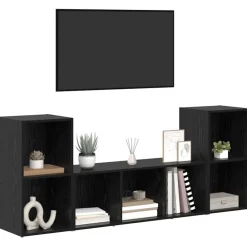 vidaXL Conjunto de mueble de TV 3 pcs Negro Madera contrachapada Roble negro Clearance