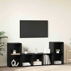 vidaXL Conjunto de mueble de TV 3 pcs Negro Madera contrachapada Roble negro Clearance