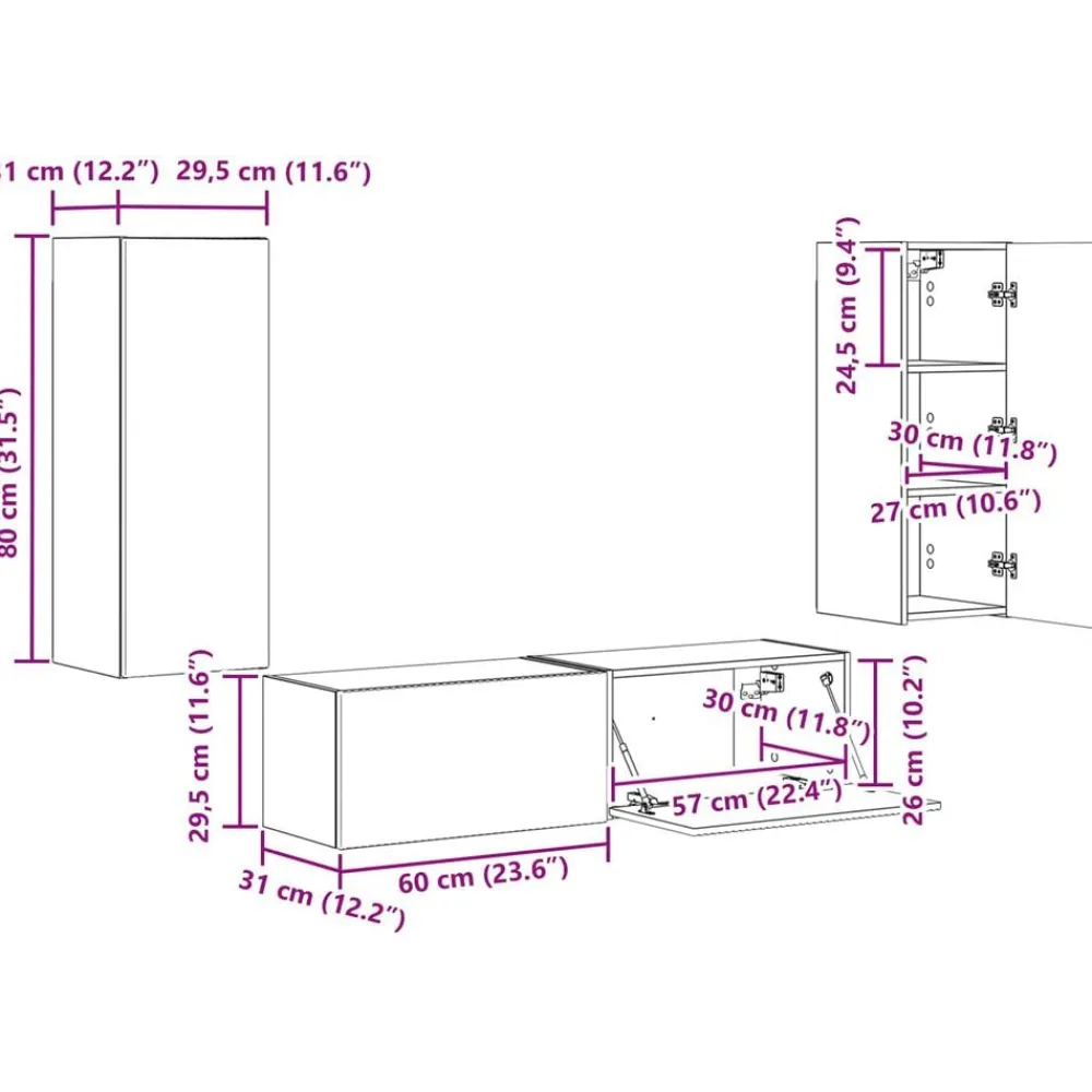vidaXL Conjunto de mueble de TV 2 pcs Madera de ingeniería Gris sonoma Online