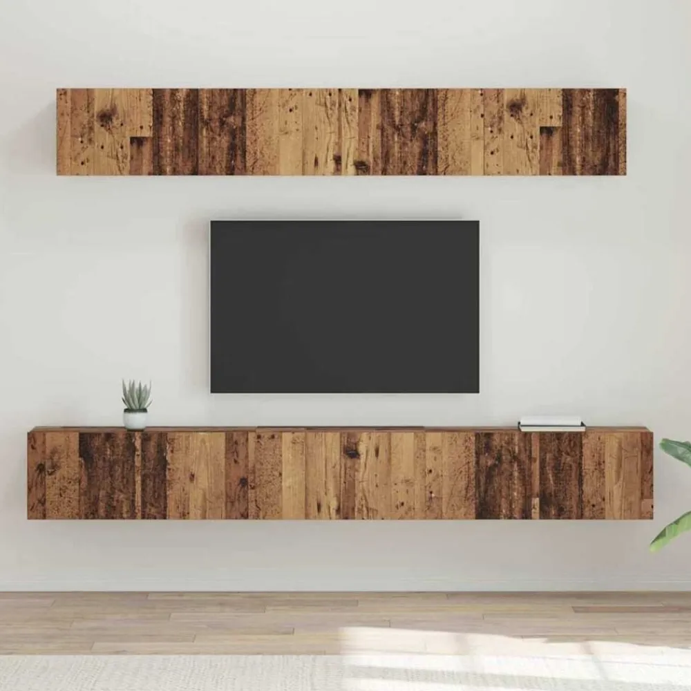 vidaXL Conjunto de mueble de TV Montaje en la pared 5 pcs Madera vieja Discount
