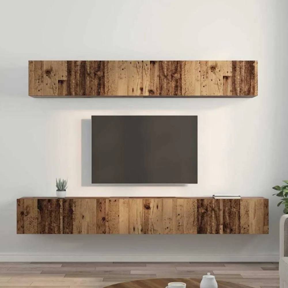 vidaXL Conjunto de mueble de TV Montaje en la pared 5 pcs Madera vieja Discount