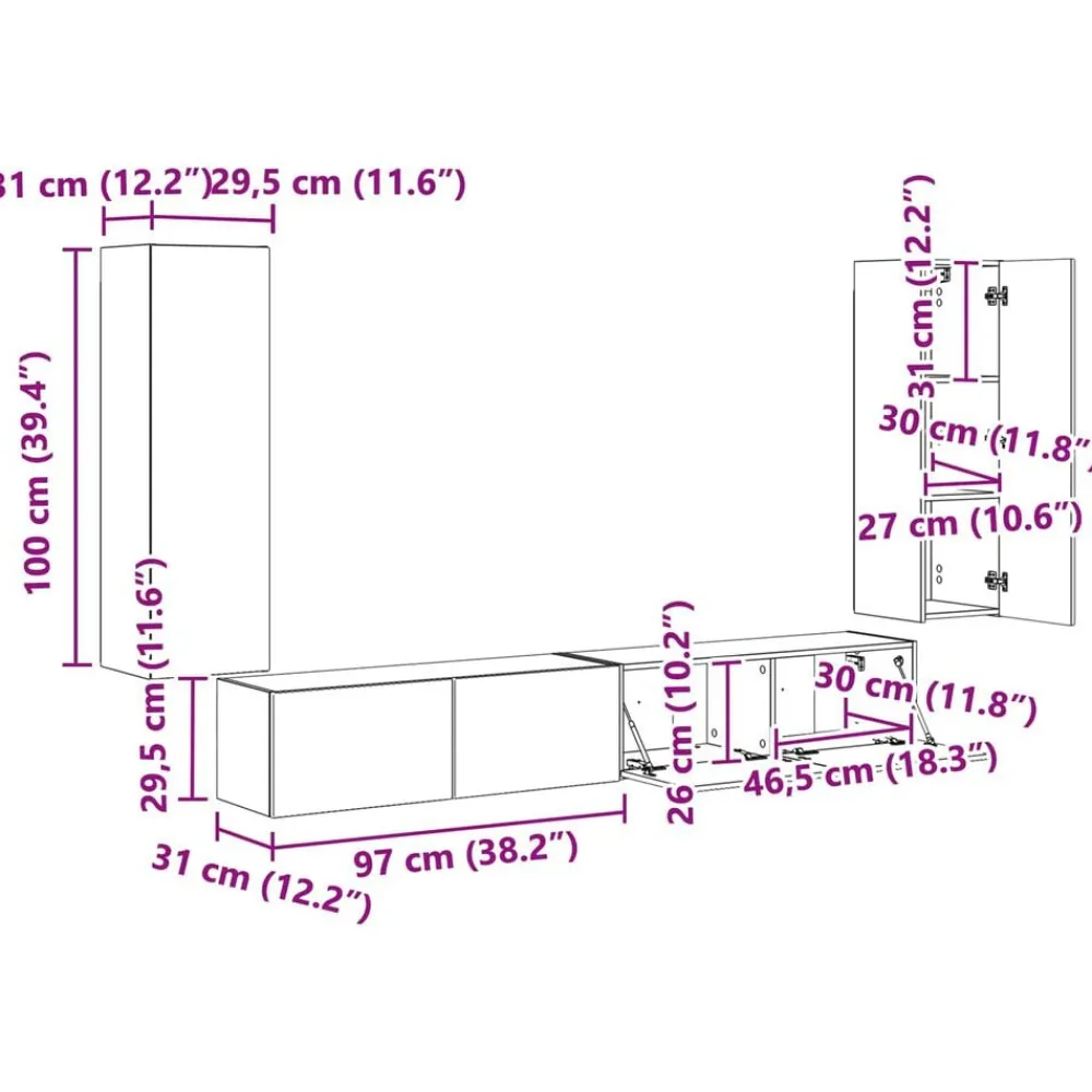 vidaXL Conjunto de mueble para TV de pared 4 pcs Madera vieja Madera envejecida Online