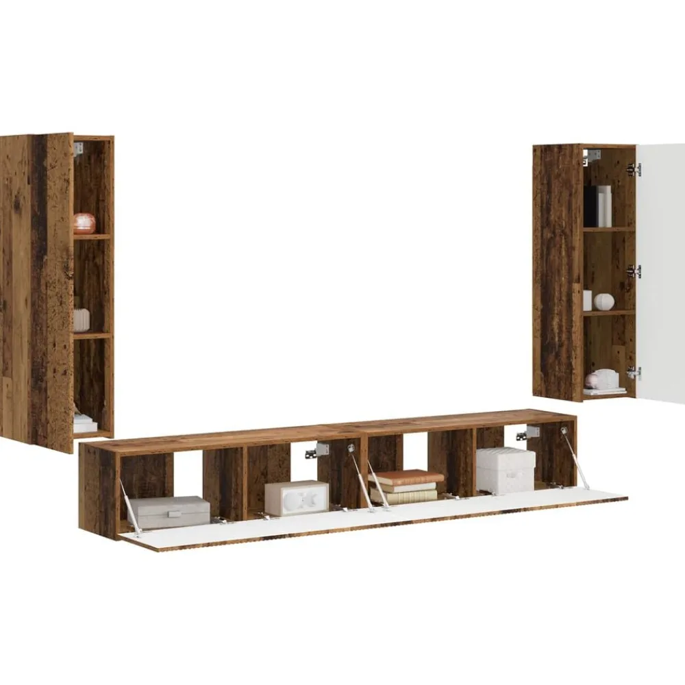 vidaXL Conjunto de mueble para TV de pared 4 pcs Madera vieja Madera envejecida Online
