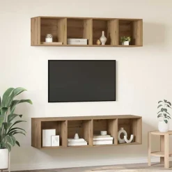vidaXL Muebles Tv-Conjunto de mueble de TV 3 pcs Roble artesanal
