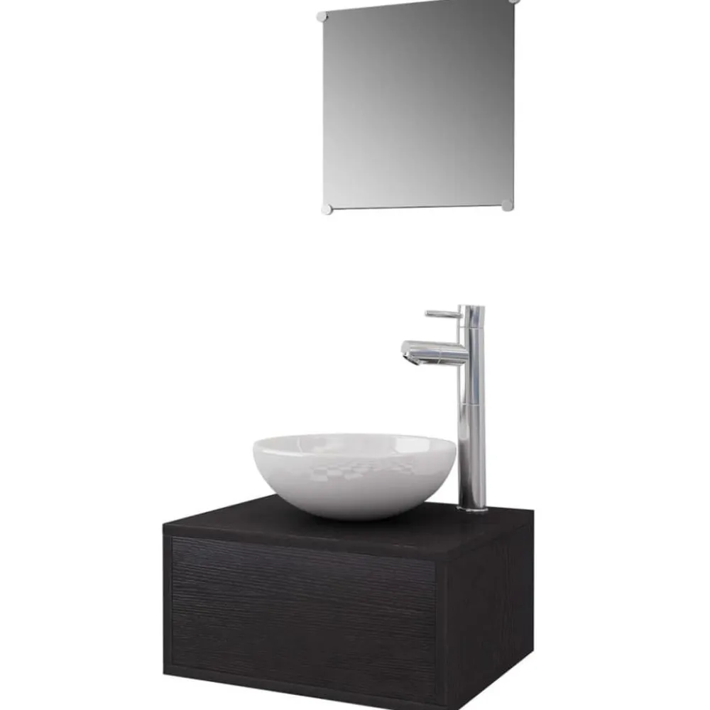 vidaXL Conjuntos De Muebles-Conjunto de muebles de baño con lavabo y grifo 4 piezas
