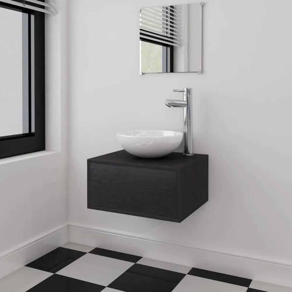 vidaXL Conjuntos De Muebles-Conjunto de muebles de baño con lavabo y grifo 4 piezas