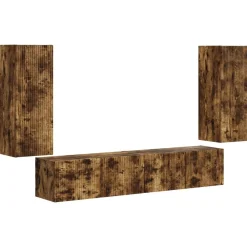 vidaXL Conjunto de mueble para TV de pared 4 pcs Roble ahumado New