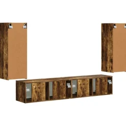 vidaXL Conjunto de mueble para TV de pared 4 pcs Roble ahumado New