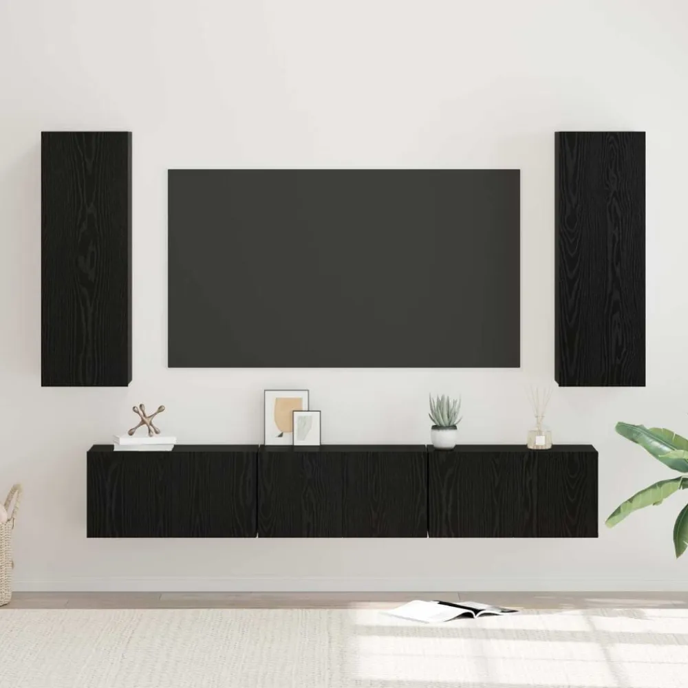 vidaXL Conjunto de mueble de TV 5 pcs Madera de ingeniería Roble negro Hot