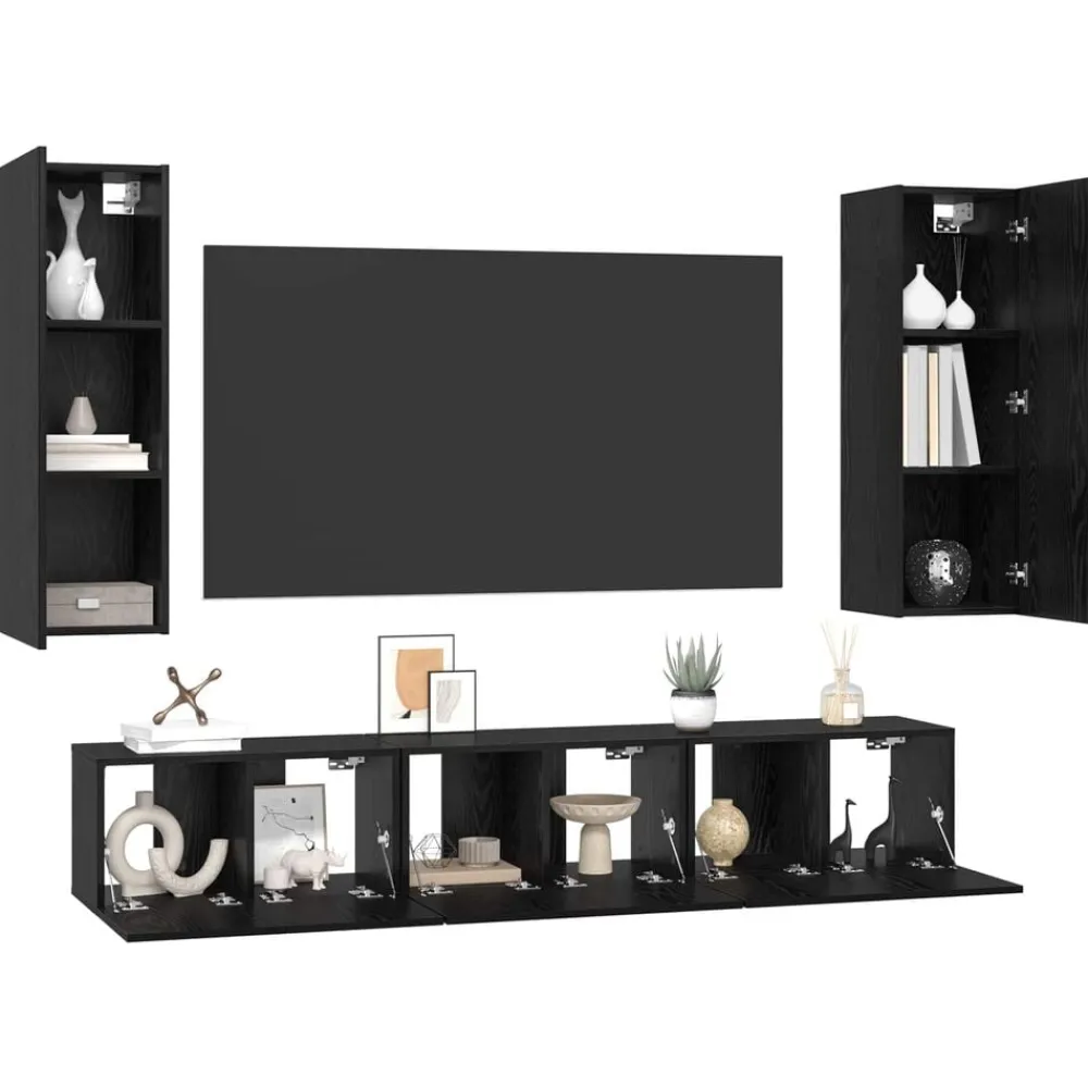 vidaXL Conjunto de mueble de TV 5 pcs Madera de ingeniería Roble negro Hot