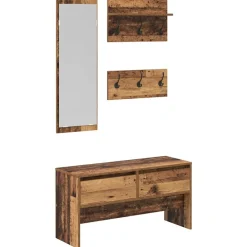 vidaXL Bancos-Conjunto de muebles de recibidor con cajón 4 pcs Madera vieja