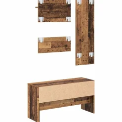 vidaXL Bancos-Conjunto de muebles de recibidor con cajón 4 pcs Madera vieja