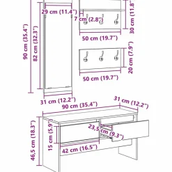 vidaXL Bancos-Conjunto de muebles de recibidor con cajón 4 pcs Madera vieja