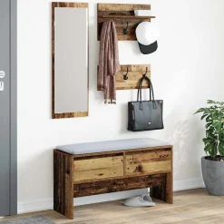 vidaXL Bancos-Conjunto de muebles de recibidor con cajón 4 pcs Madera vieja