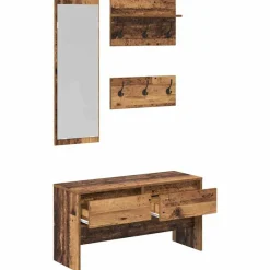 vidaXL Bancos-Conjunto de muebles de recibidor con cajón 4 pcs Madera vieja