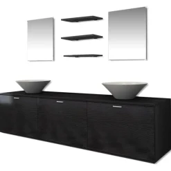 vidaXL Conjunto de muebles de baño y lavabo 8 piezas Negro New