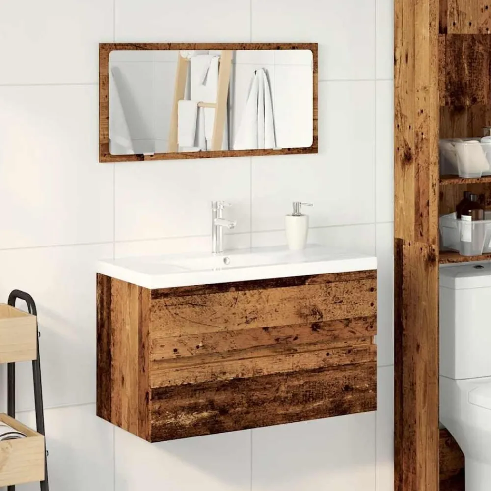 vidaXL Conjunto de muebles de baño de madera antigua madera ingeniería Madera envejecida Hot