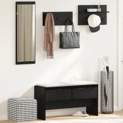 vidaXL Bancos-Conjunto de muebles de recibidor con cajón 4 pcs Roble Negro