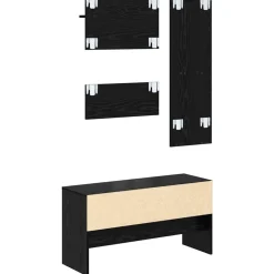 vidaXL Bancos-Conjunto de muebles de recibidor con cajón 4 pcs Roble Negro