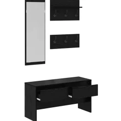 vidaXL Bancos-Conjunto de muebles de recibidor con cajón 4 pcs Roble Negro
