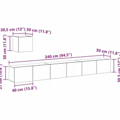 vidaXL Conjunto de mueble de TV Madera de ingeniería Roble negro Outlet