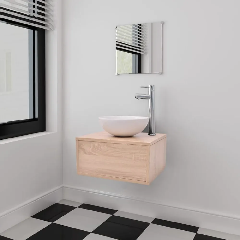 vidaXL Conjuntos De Muebles-Conjunto de muebles de baño con lavabo y grifo 4 piezas