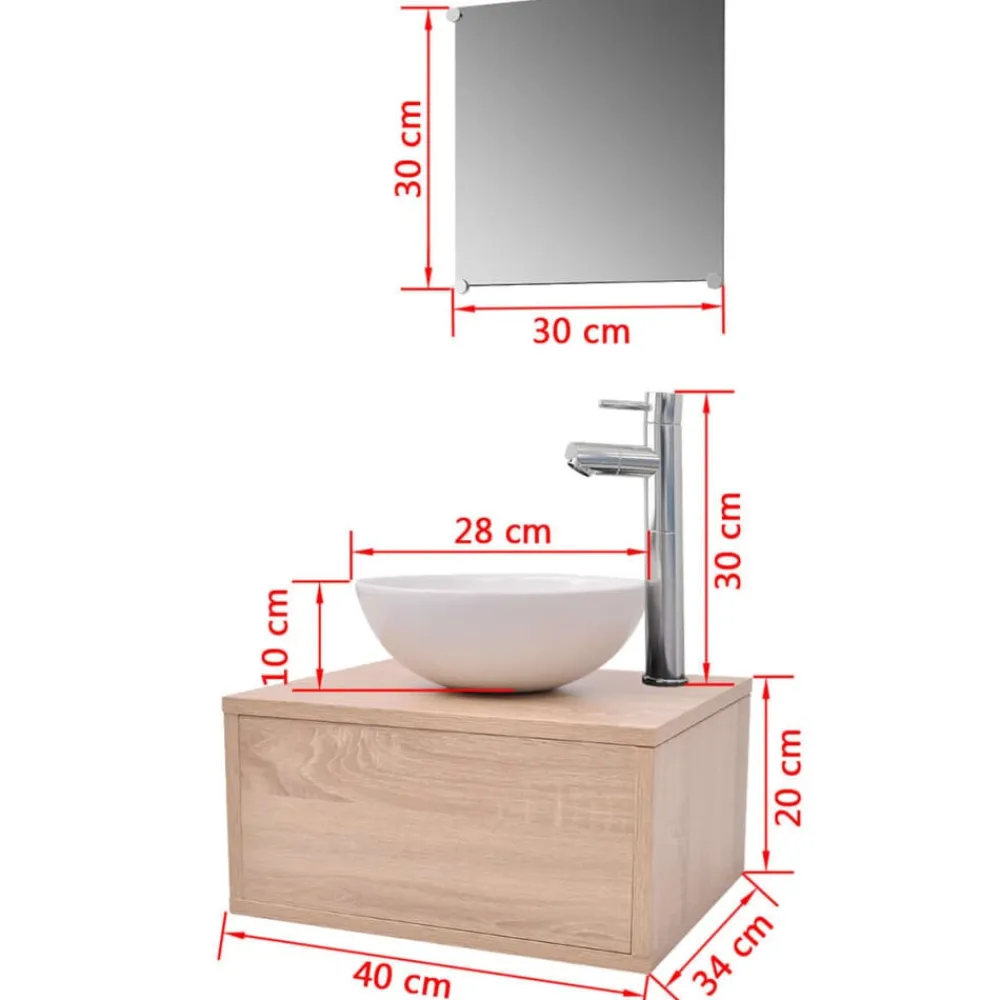 vidaXL Conjuntos De Muebles-Conjunto de muebles de baño con lavabo y grifo 4 piezas