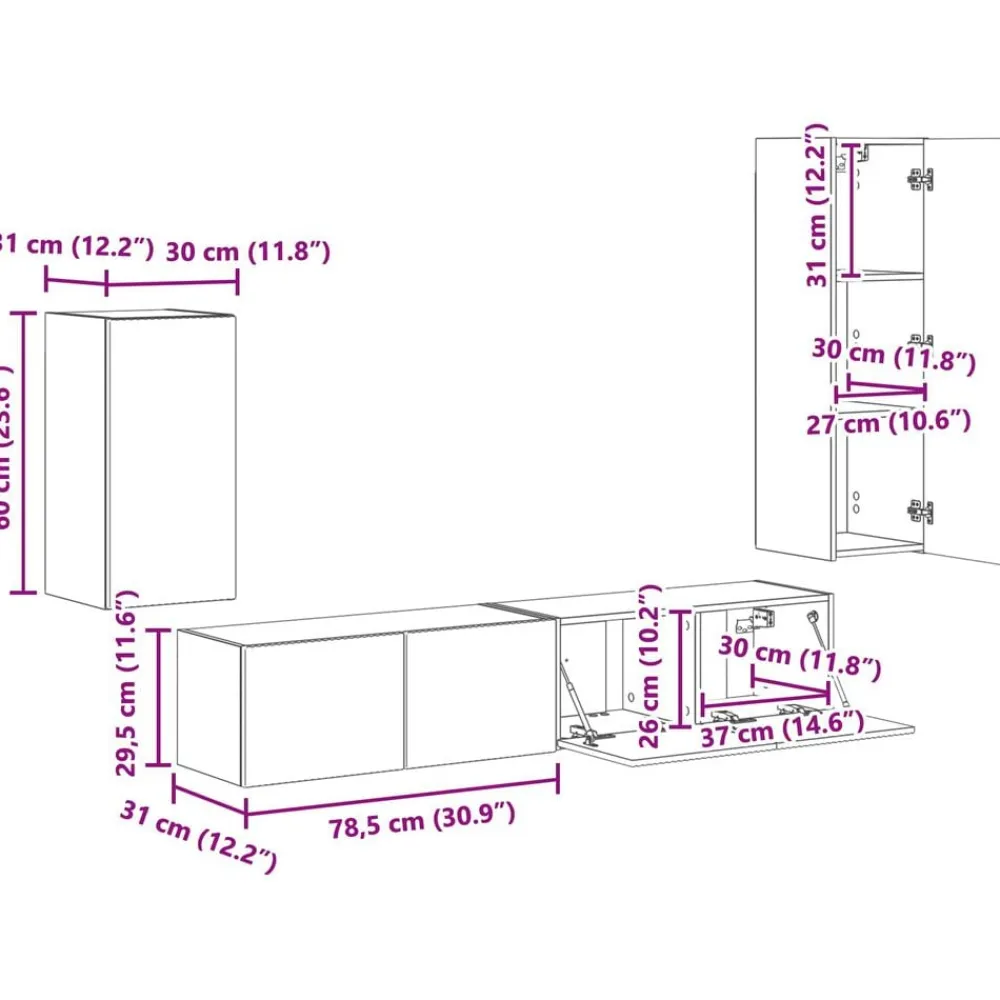 vidaXL Muebles Tv-Conjunto de mueble de TV 4 pcs Madera de ingeniería