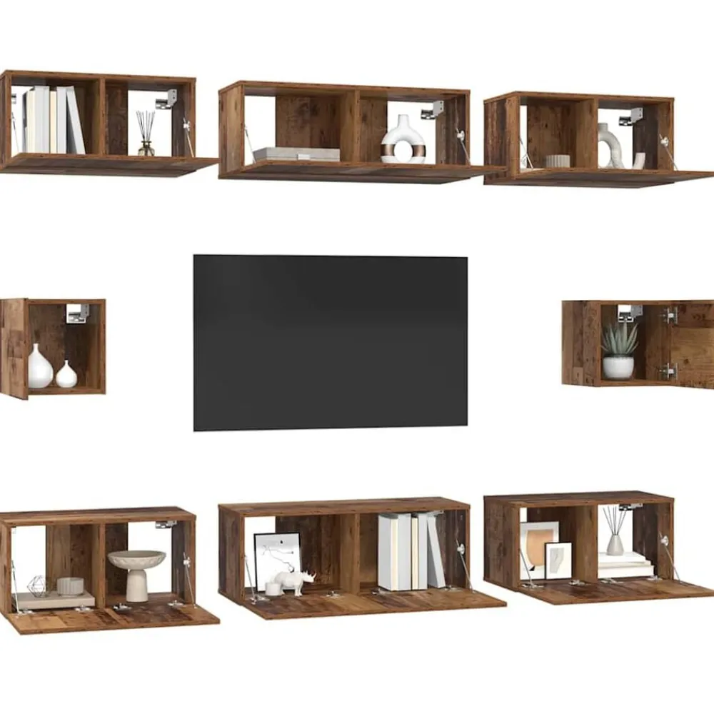 vidaXL Muebles Tv-Conjunto de mueble de TV Montaje en la pared 8 pcs
