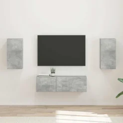 vidaXL Muebles Tv-Conjunto de mueble para TV de pared 4 pcs Gris Concreto