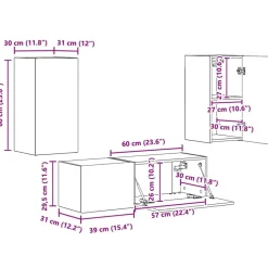vidaXL Muebles Tv-Conjunto de mueble para TV de pared 4 pcs Gris Concreto