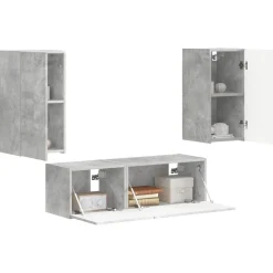vidaXL Muebles Tv-Conjunto de mueble para TV de pared 4 pcs Gris Concreto