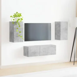 vidaXL Muebles Tv-Conjunto de mueble para TV de pared 4 pcs Gris Concreto