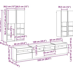 vidaXL Conjunto de mueble de TV en la pared con luces LED 7 pcs Roble artisan