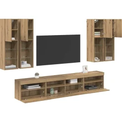 vidaXL Conjunto de mueble de TV en la pared con luces LED 7 pcs Roble artisan