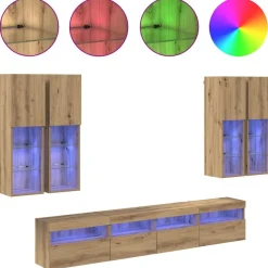 vidaXL Conjunto de mueble de TV en la pared con luces LED 7 pcs Roble artisan