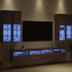 vidaXL Conjunto de mueble de TV en la pared con luces LED 7 pcs Roble artisan
