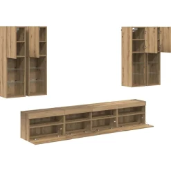 vidaXL Conjunto de mueble de TV en la pared con luces LED 7 pcs Roble artisan