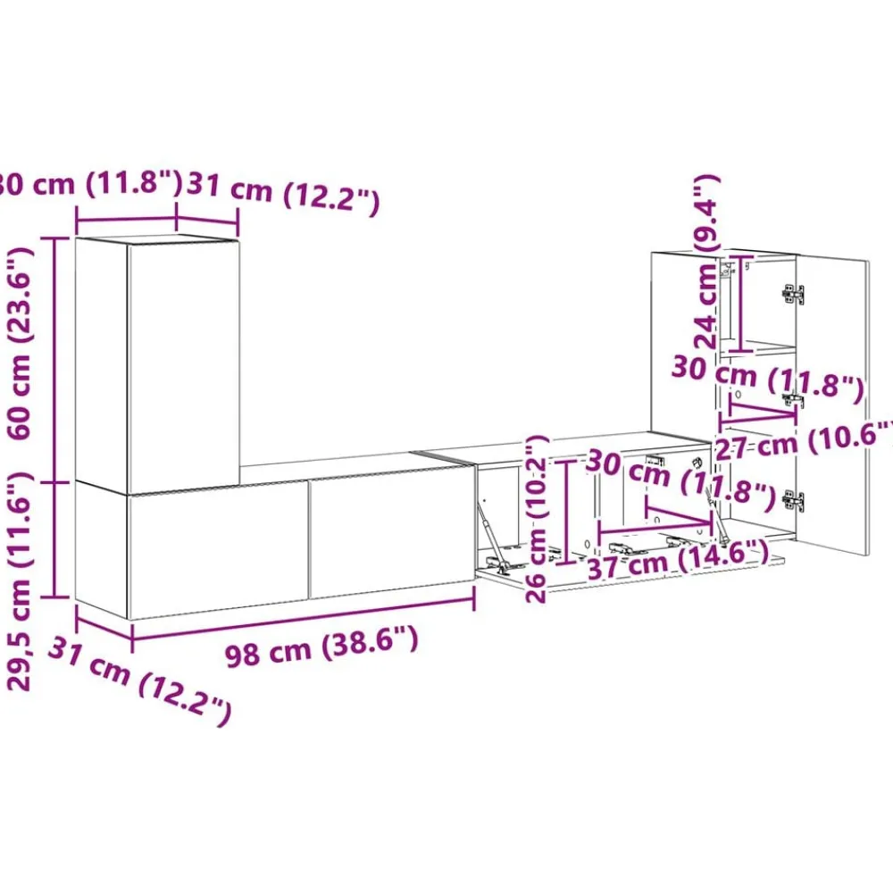 vidaXL Conjunto de mueble de TV 4 pcs Gris Concreto Gris hormigón Online