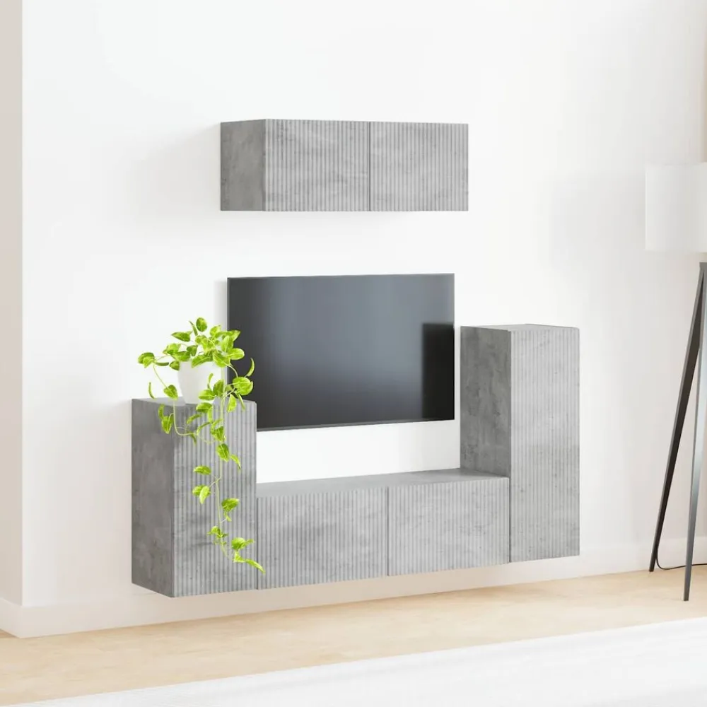 vidaXL Conjunto de mueble de TV 4 pcs Gris Concreto Gris hormigón Online