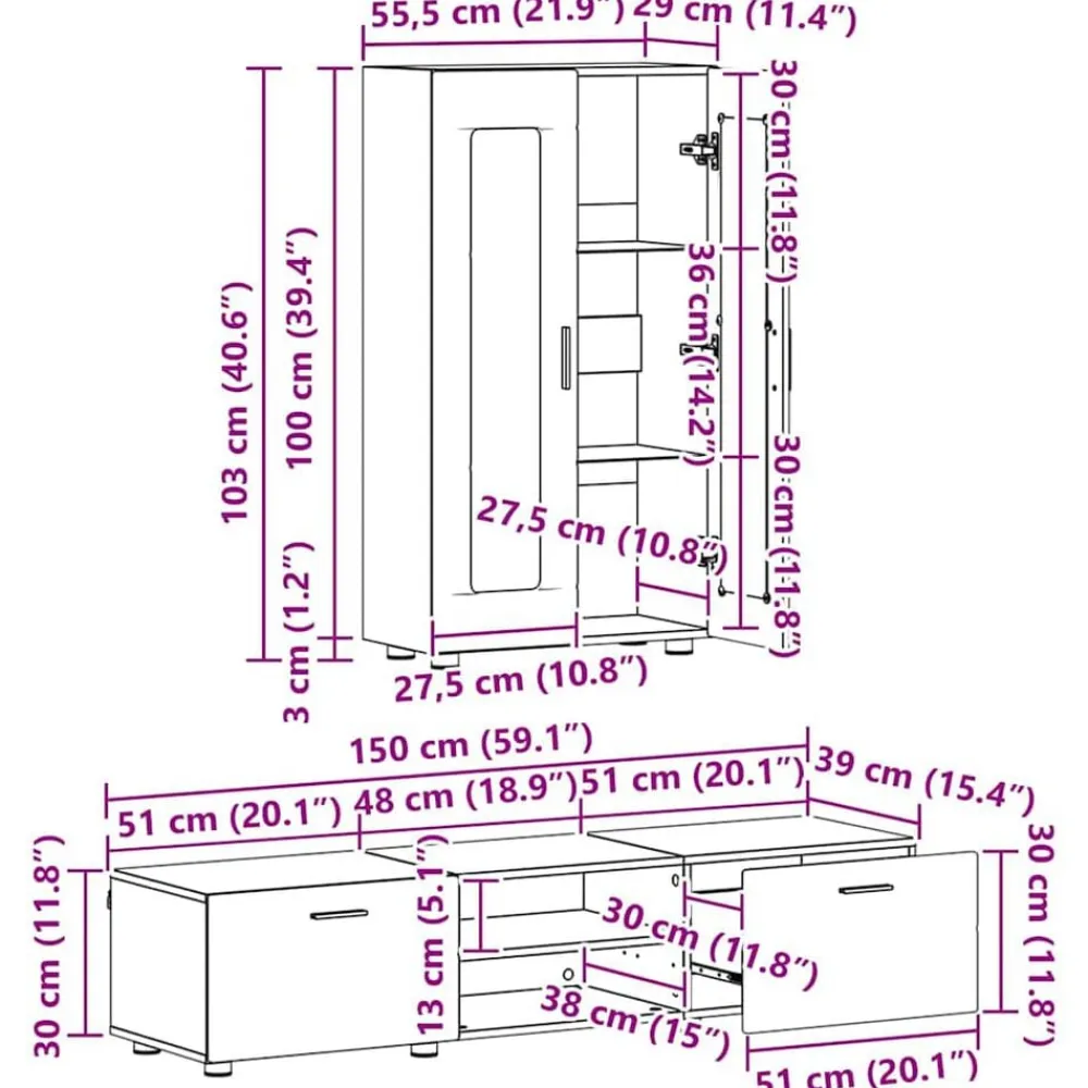 vidaXL Conjuntos De Muebles-Conjunto de mueble de TV con cajón FLORIN