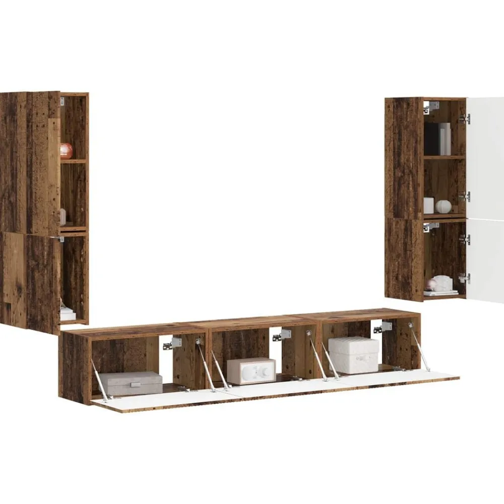 vidaXL Conjunto de mueble de TV Montaje en la pared 4 pcs Madera vieja Madera envejecida Discount