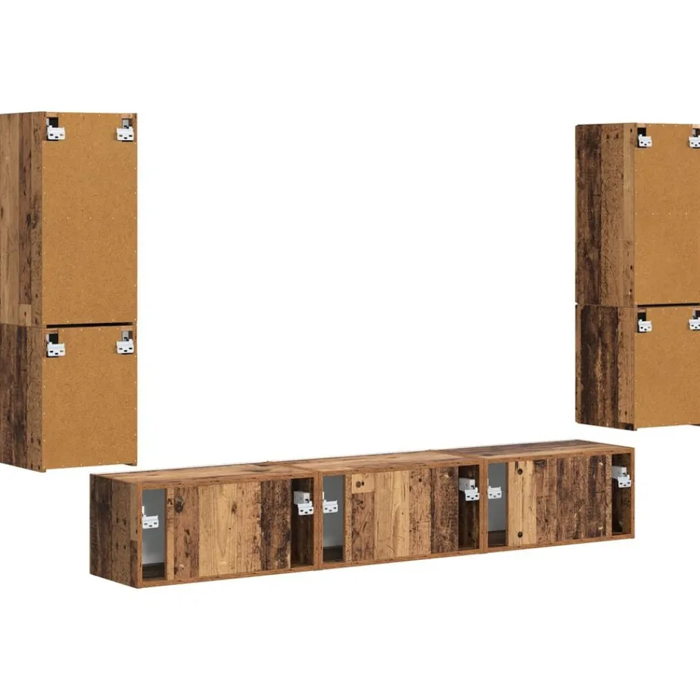 vidaXL Conjunto de mueble de TV Montaje en la pared 4 pcs Madera vieja Madera envejecida Discount